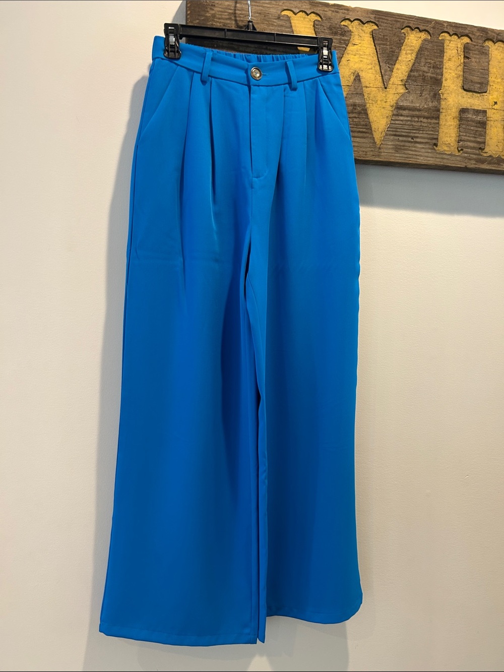 High-Rise Wide Leg Pants in Bright Blue